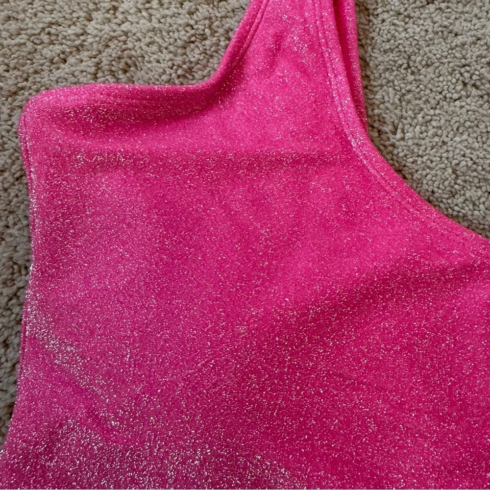 NWT Good American SPARKLE MODERN TANK SWIMSUIT IN KNOCKOUT PINK 7 - Picture 2 of 5